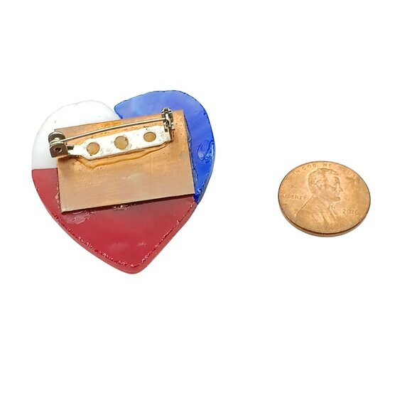 Vintage Texas Flag Heart Pin Brooch Red White & Blue Slag Glass with Silver Star - Picture 2 of 2